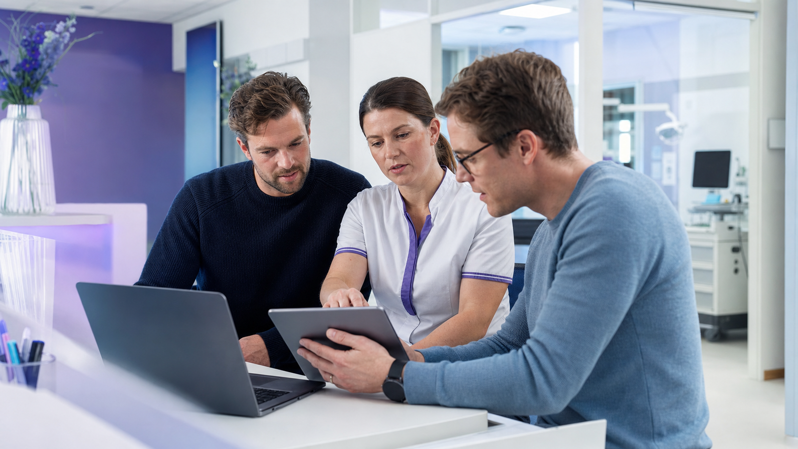 Fintech product team reviewing a secure customer portal